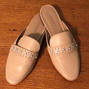 Report Tan Studded Mule Loafers